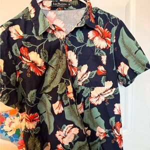 Navy Floral Short-Sleeve Button-Down Shirt